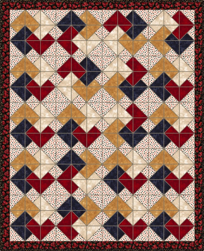 Red Queen, a Card Trick quilt in Timeless Treasures fabrics with a red floral border